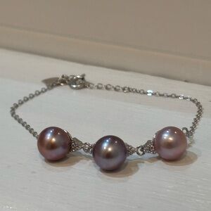Triple Freshwater Pearl Sterling Silver Bracelet With CZ
